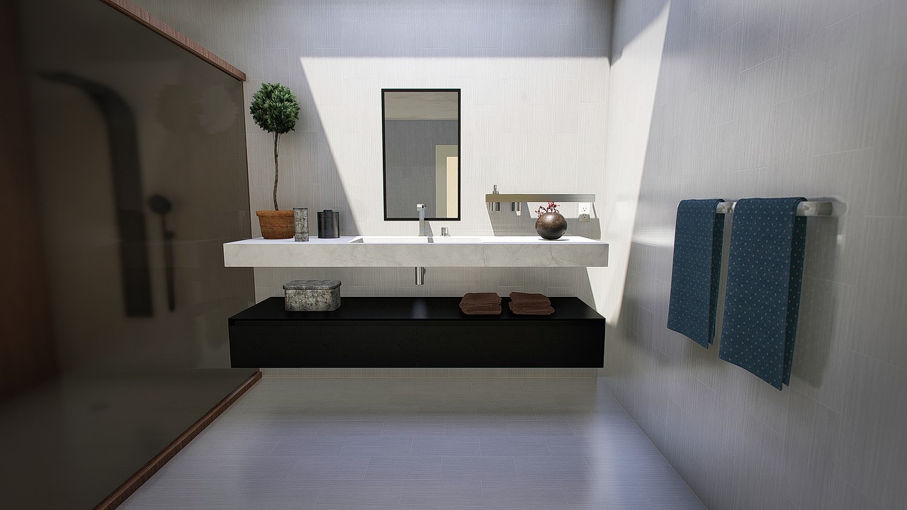 Bathroom before treatment (desaturated clean still): basin and taps awaiting the after grade